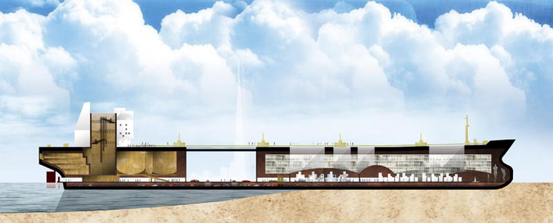 Illustration for article titled Here's One Way to Reuse Old Oil Tankers: Turn Them Into Small Cities
